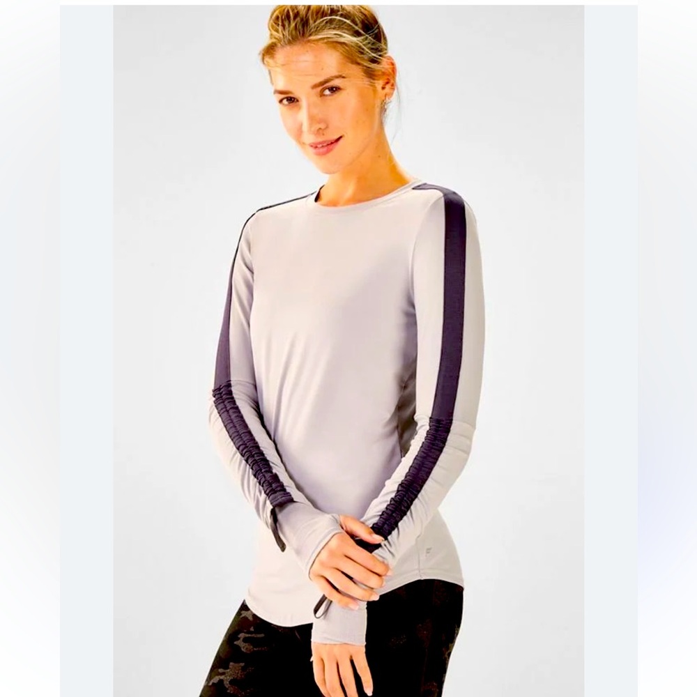 Fabletics Lilac/Gray Cashel Cinched Striped Sleeve Top Small